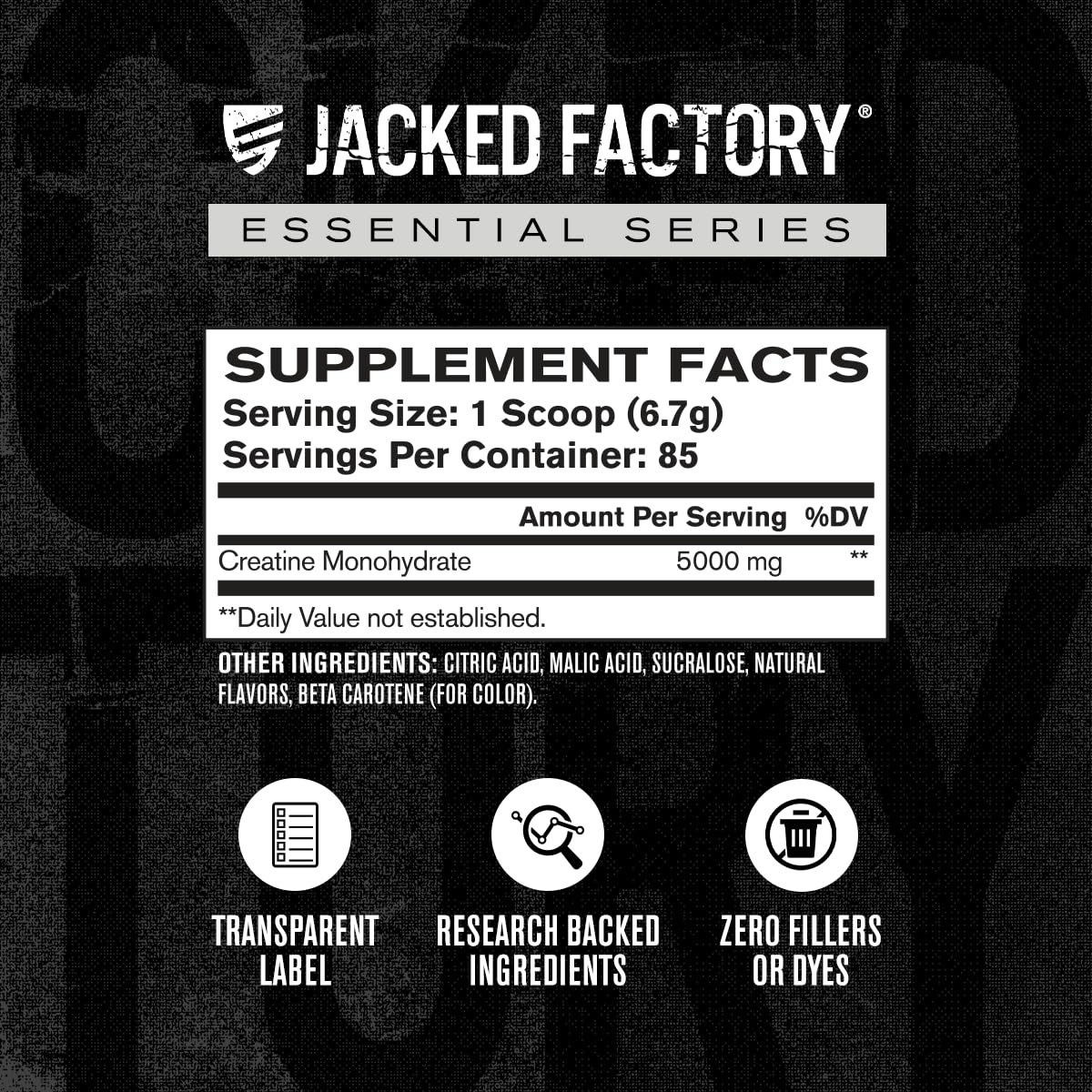 Jacked Factory Creatine Monohidrato ideal para aumentar fuerza en sesiones intensas.
