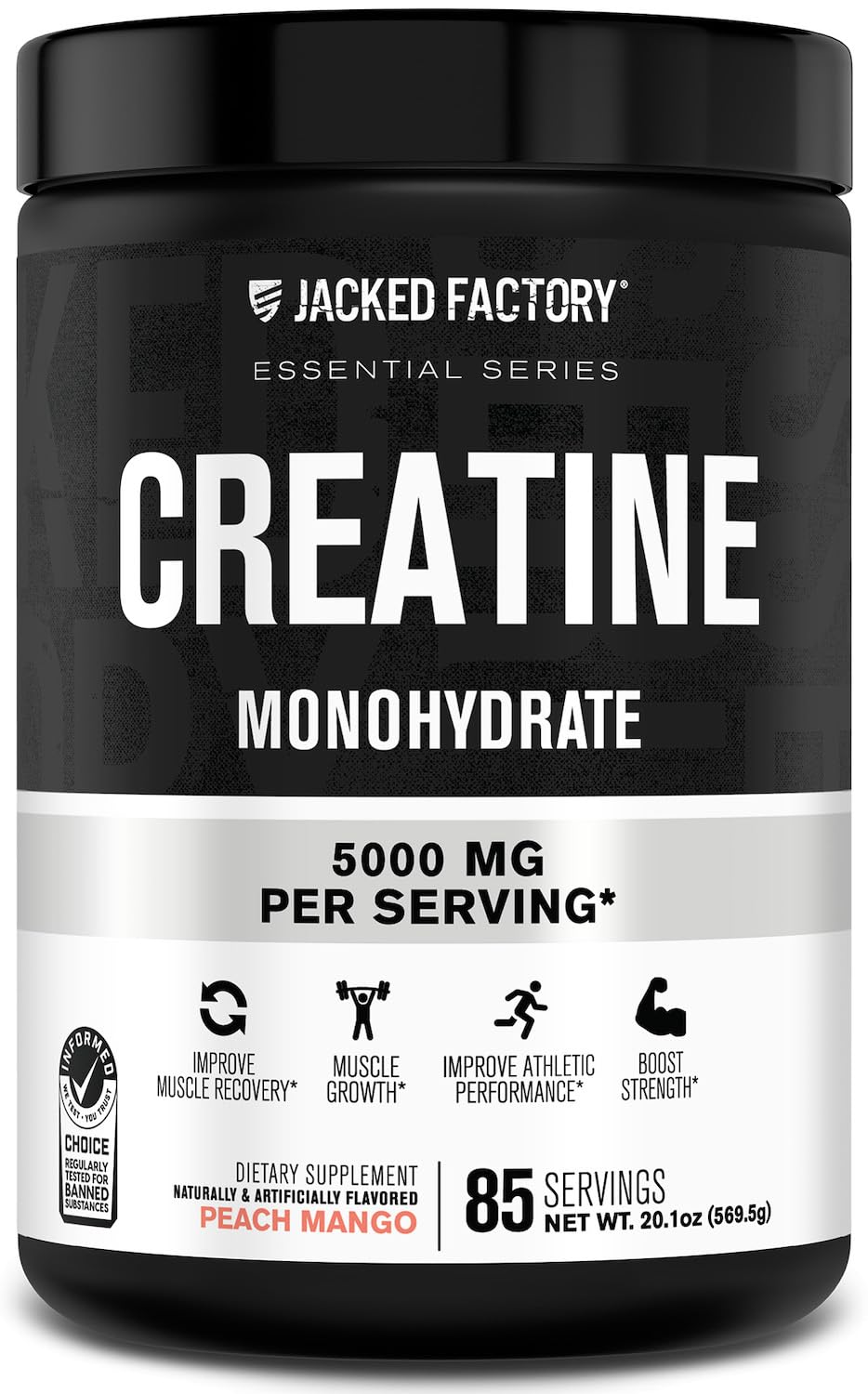 Jacked Factory Creatine Monohidrato polvo durazno mango para entrenamientos.