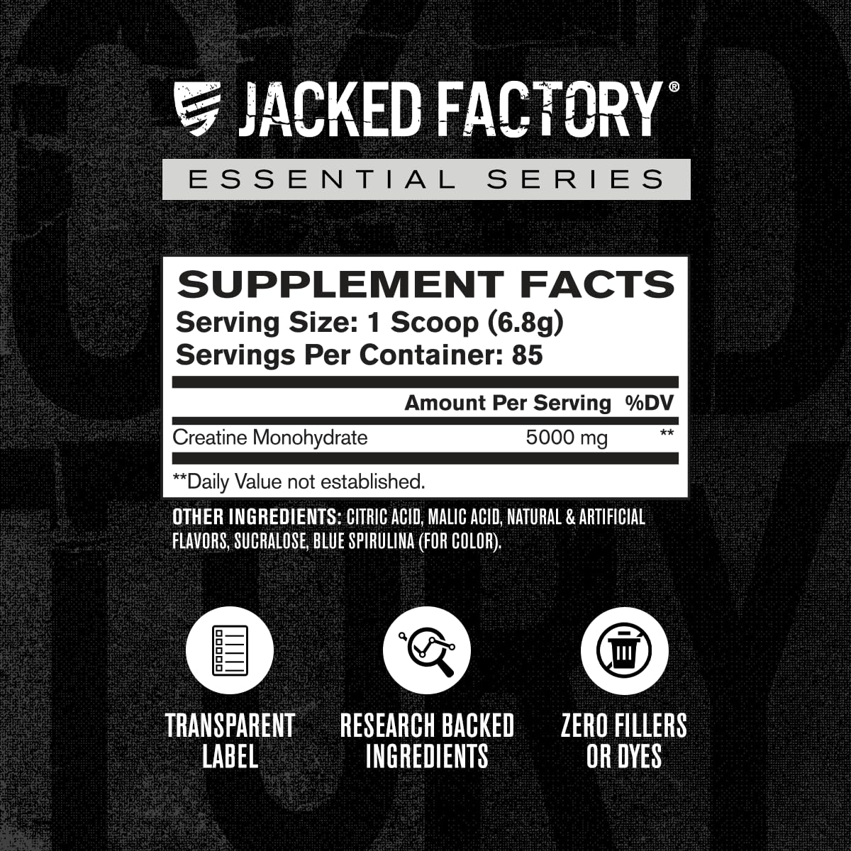 Jacked Factory Creatine Monohidrato, compatible con pre-entrenos y BCAAs.