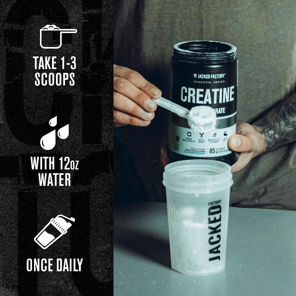 Jacked Factory Creatine Monohidrato, prueba de terceros garantiza pureza.