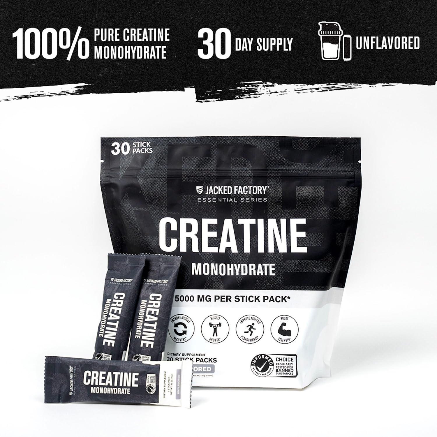 Creatina Monohidrato sin sabor de Jacked Factory para mezclar en agua