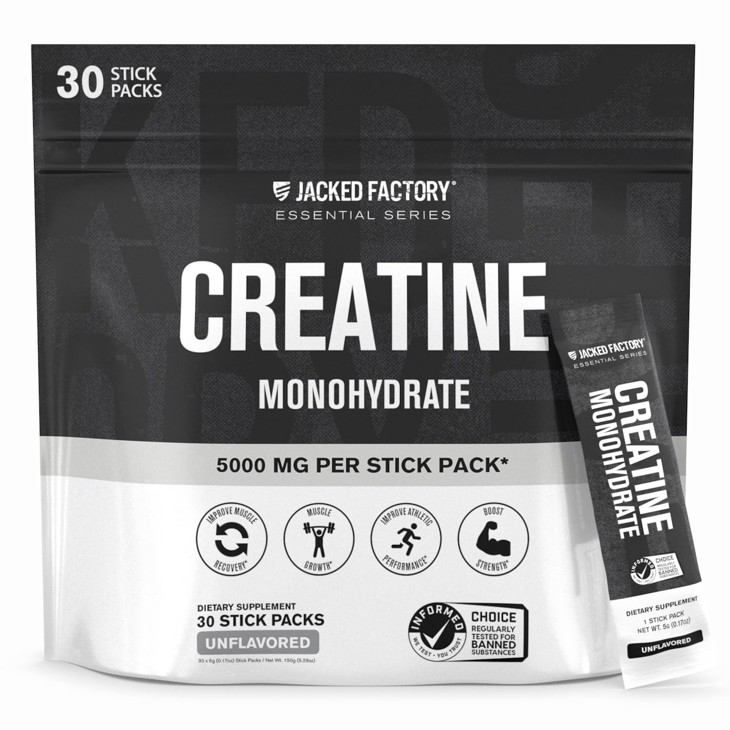 Jacked Factory Creatine Monohidrato sobres portátiles para entrenar fuera de casa