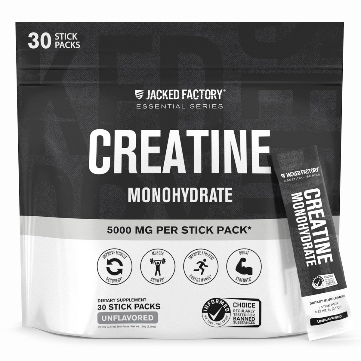 Jacked Factory Creatine Monohidrato sobres portátiles para entrenar fuera de casa
