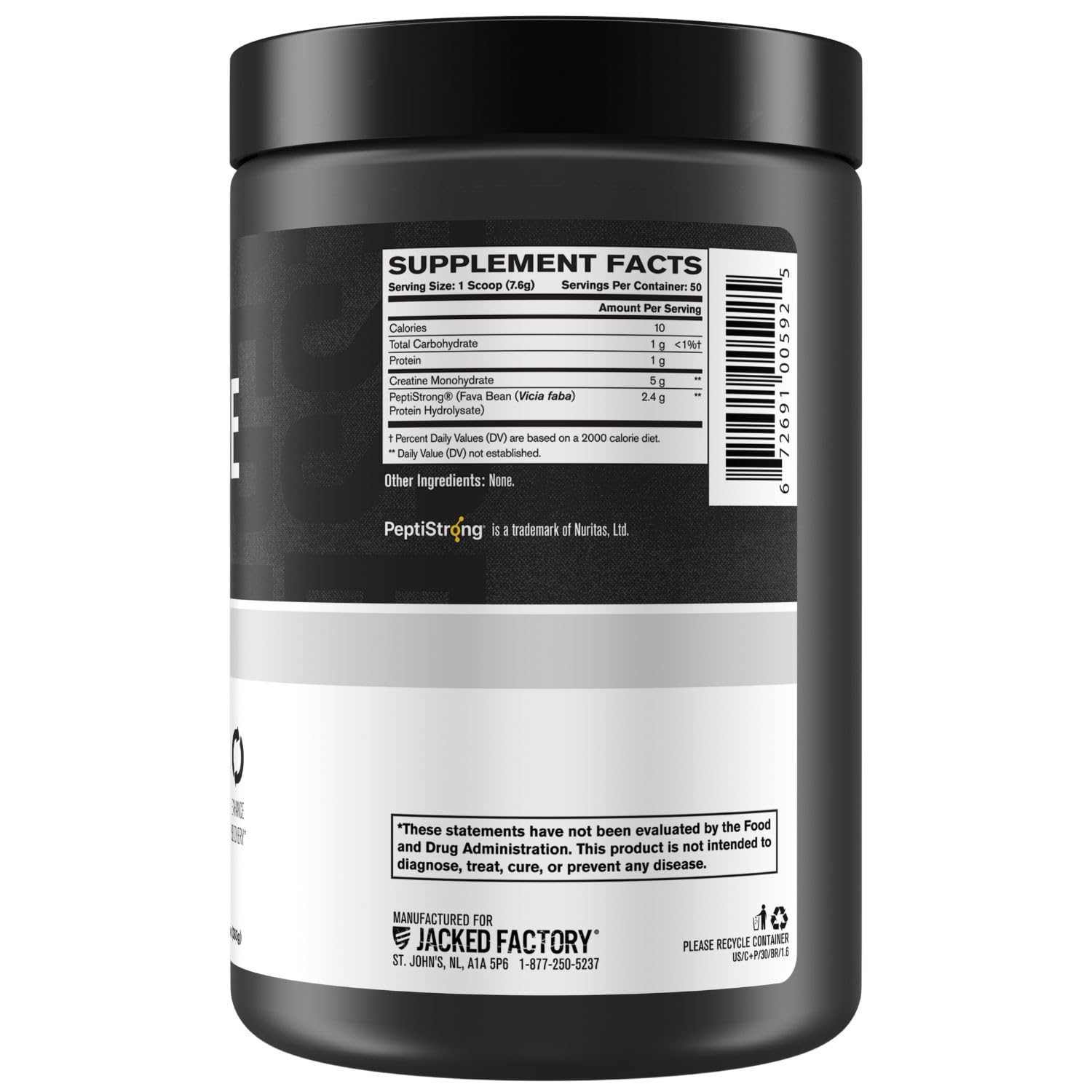 Jacked Factory Creatine + Peptides con ingredientes limpios y sin rellenos.