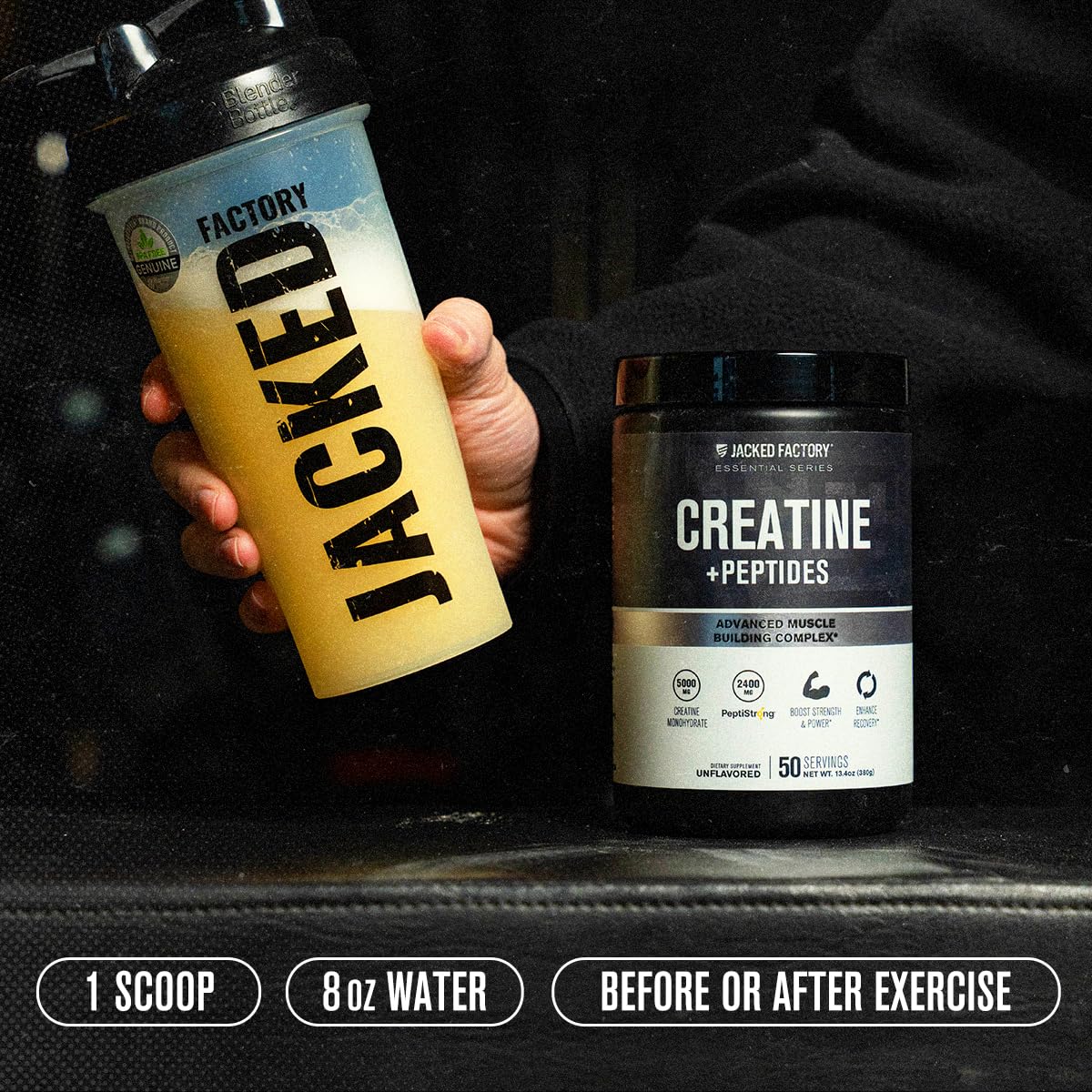 Jacked Factory Creatine + Peptides ayuda a recuperación muscular rápida.