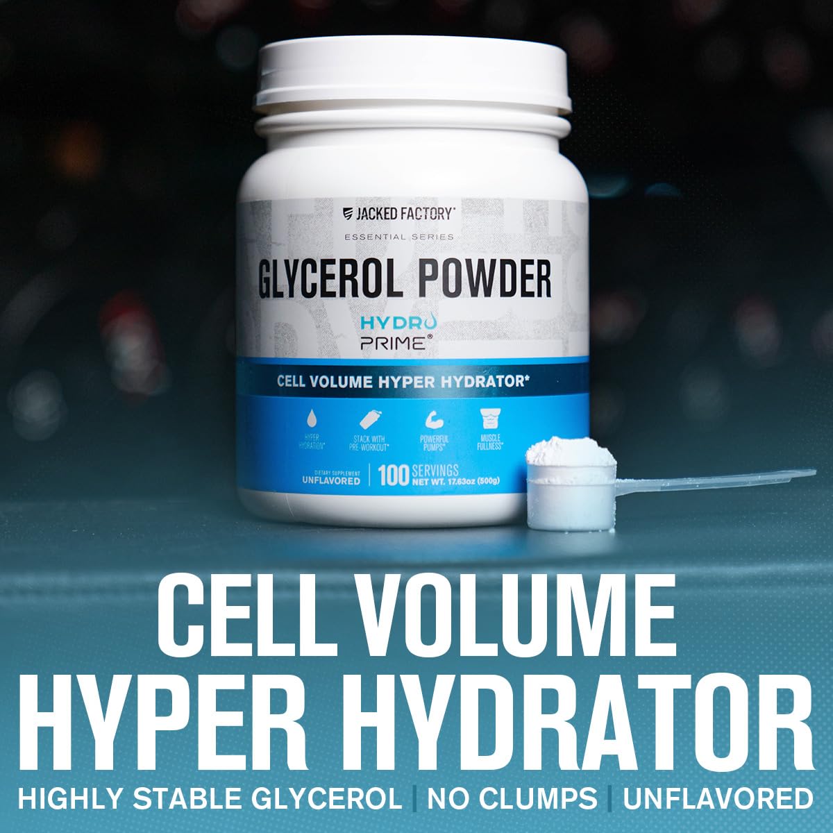 La cuchara medidora de Jacked Factory Glycerol Pump facilita dosis precisas para hidratación durante el entrenamiento.