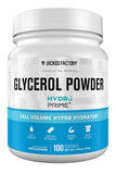 Jacked Factory Glycerol Pump en frasco muestra polvo listo para hidratación y plenitud muscular.