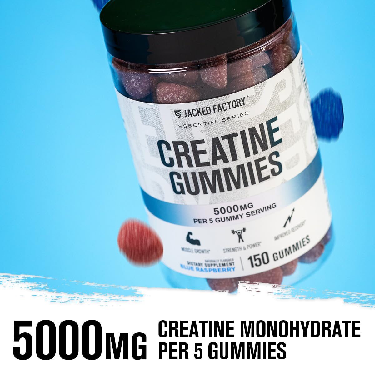 Gominolas sabor arándano azul de Jacked Factory, textura suave para entrenamiento y recuperación.