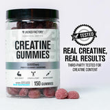 Gominolas de creatina Jacked Factory, prueba por terceros para dosis exacta y confianza.
