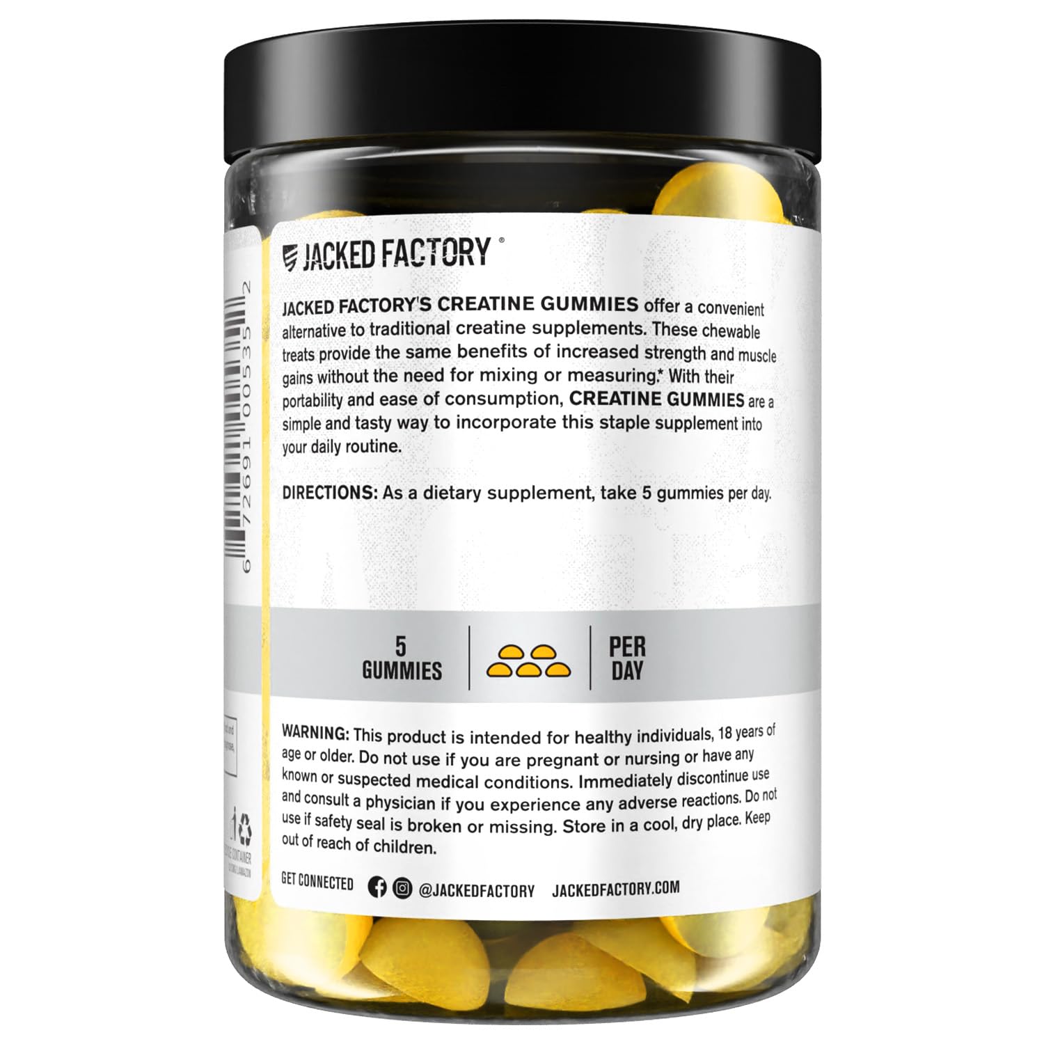 Uso diario de gominolas de creatina, se integra con proteína y otras bebidas de entrenamiento.