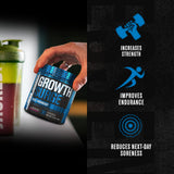 Polvo de creatina monohidratada en Growth Surge para potencia y resistencia durante sesiones.