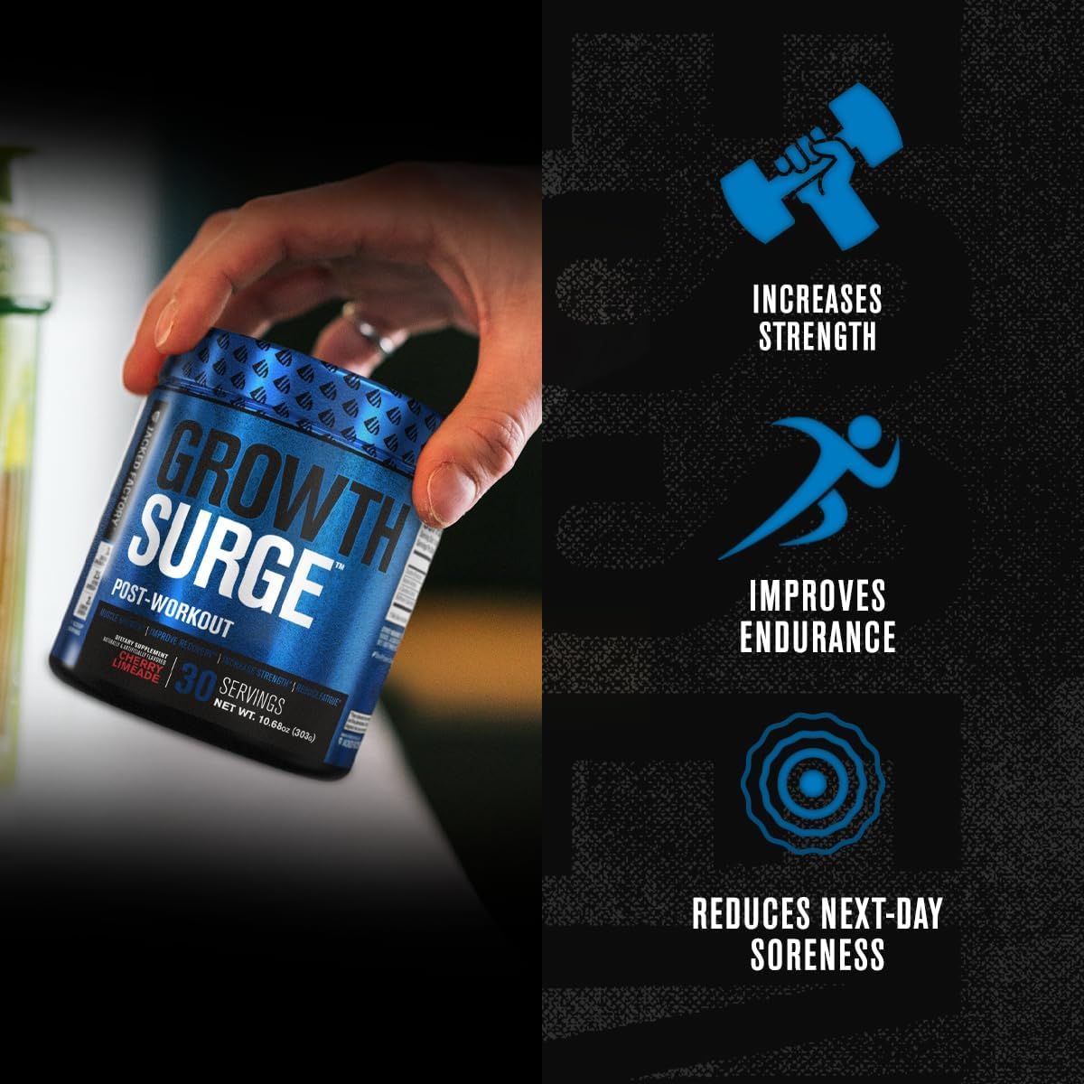 Growth Surge, fórmula sin sabor para mezclar con agua después del entrenamiento