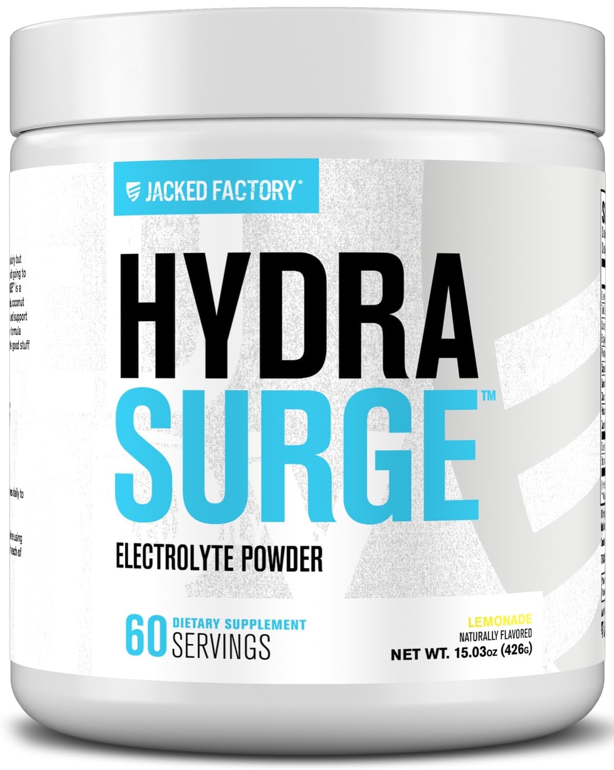 Hydrasurge de Jacked Factory, polvo de electrolitos, ideal para mantener la hidratación durante entrenamientos.