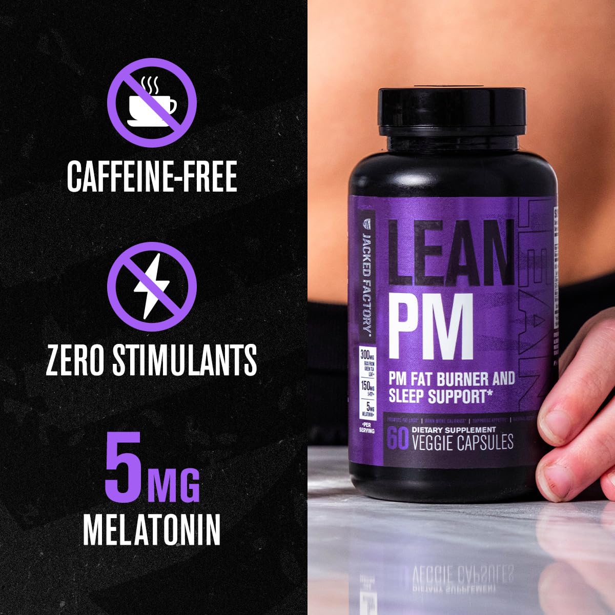 Lean PM de Jacked Factory cápsulas ordenadas, ingesta nocturna conveniente.