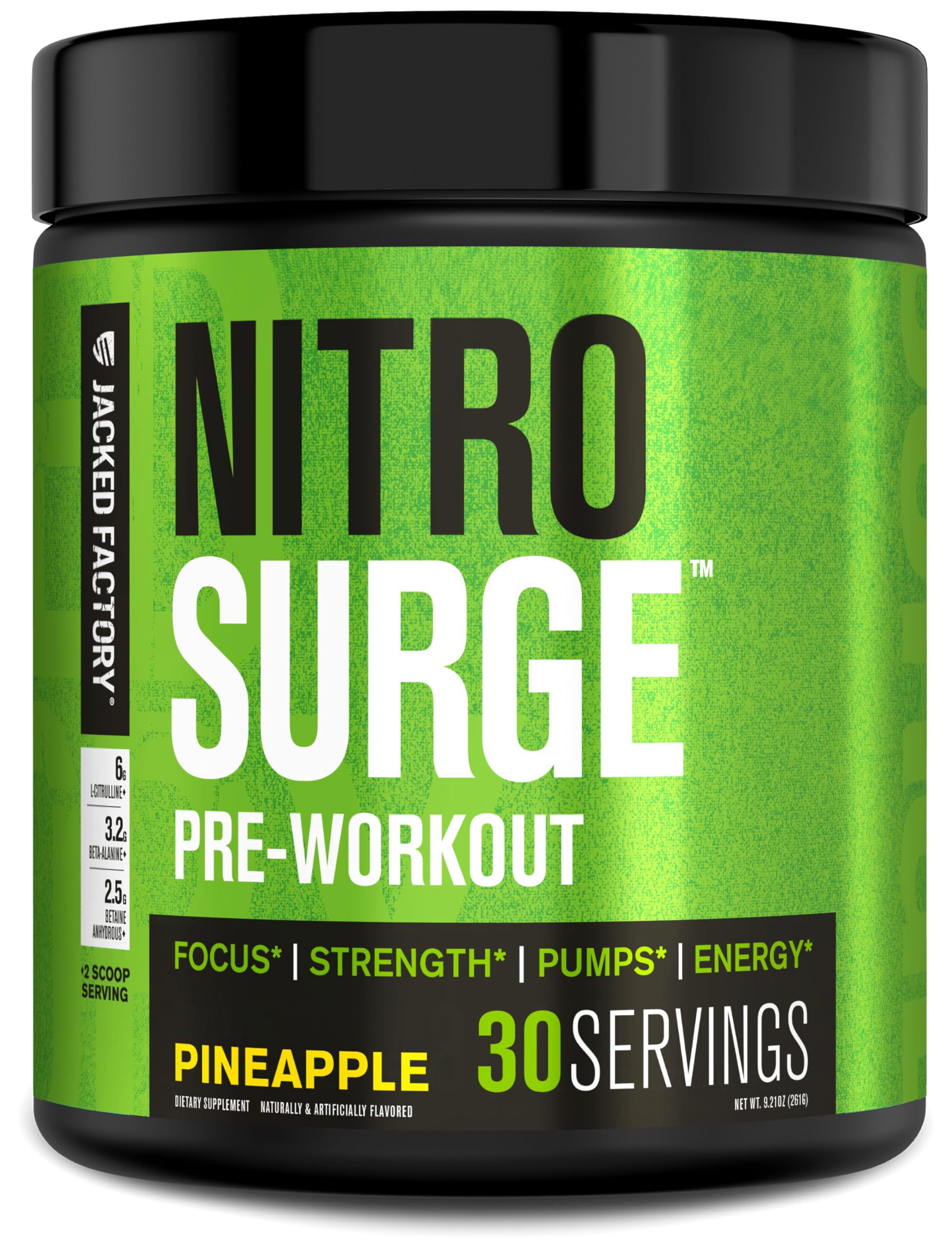 Nitrosurge de Jacked Factory, lata sabor piña para energía en el entrenamiento
