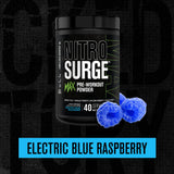 Polvo azul eléctrico Nitrosurge Max, sabor atractivo para preentrenamientos.