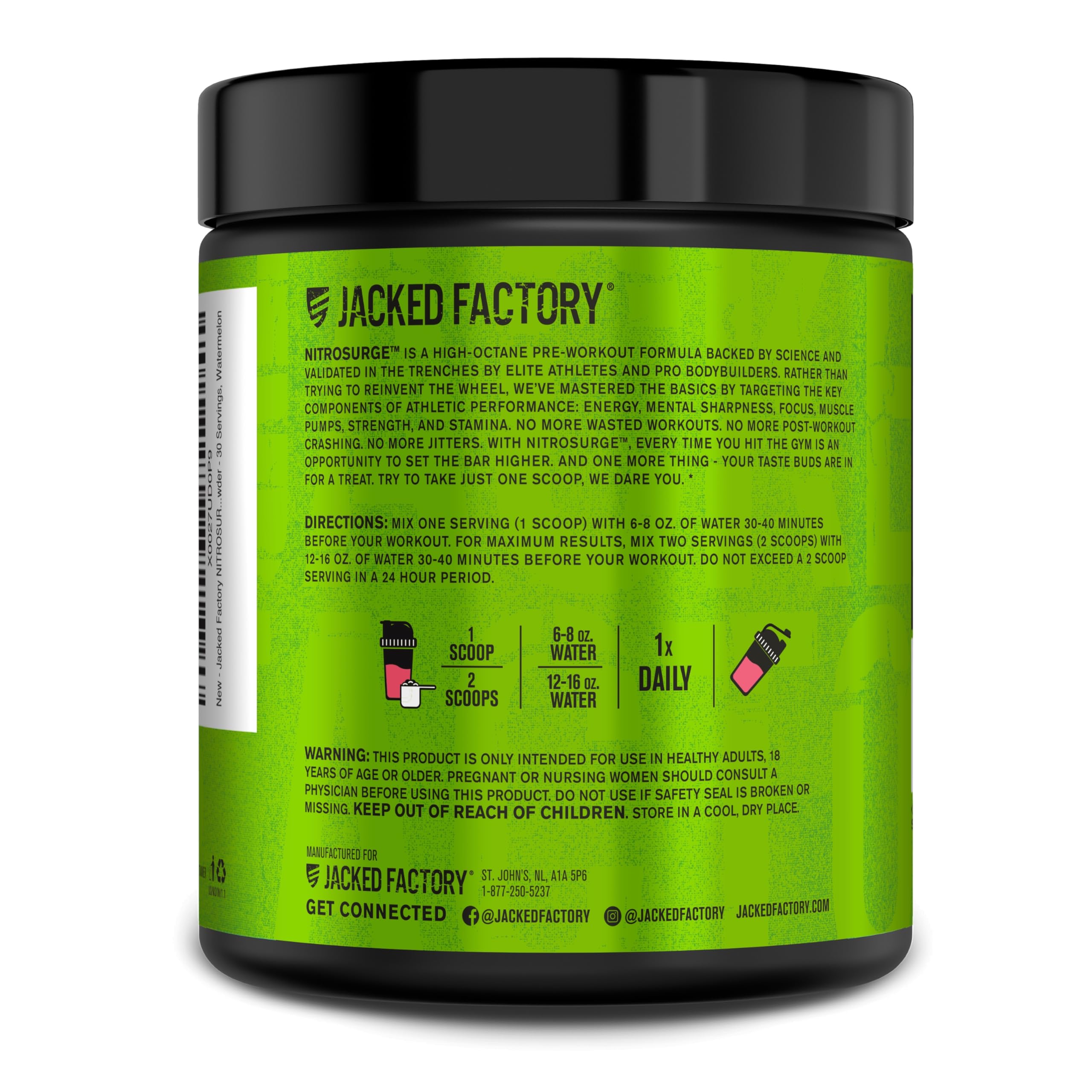 Jacked Factory Nitrosurge porciones 30 para plan diario de entrenamiento