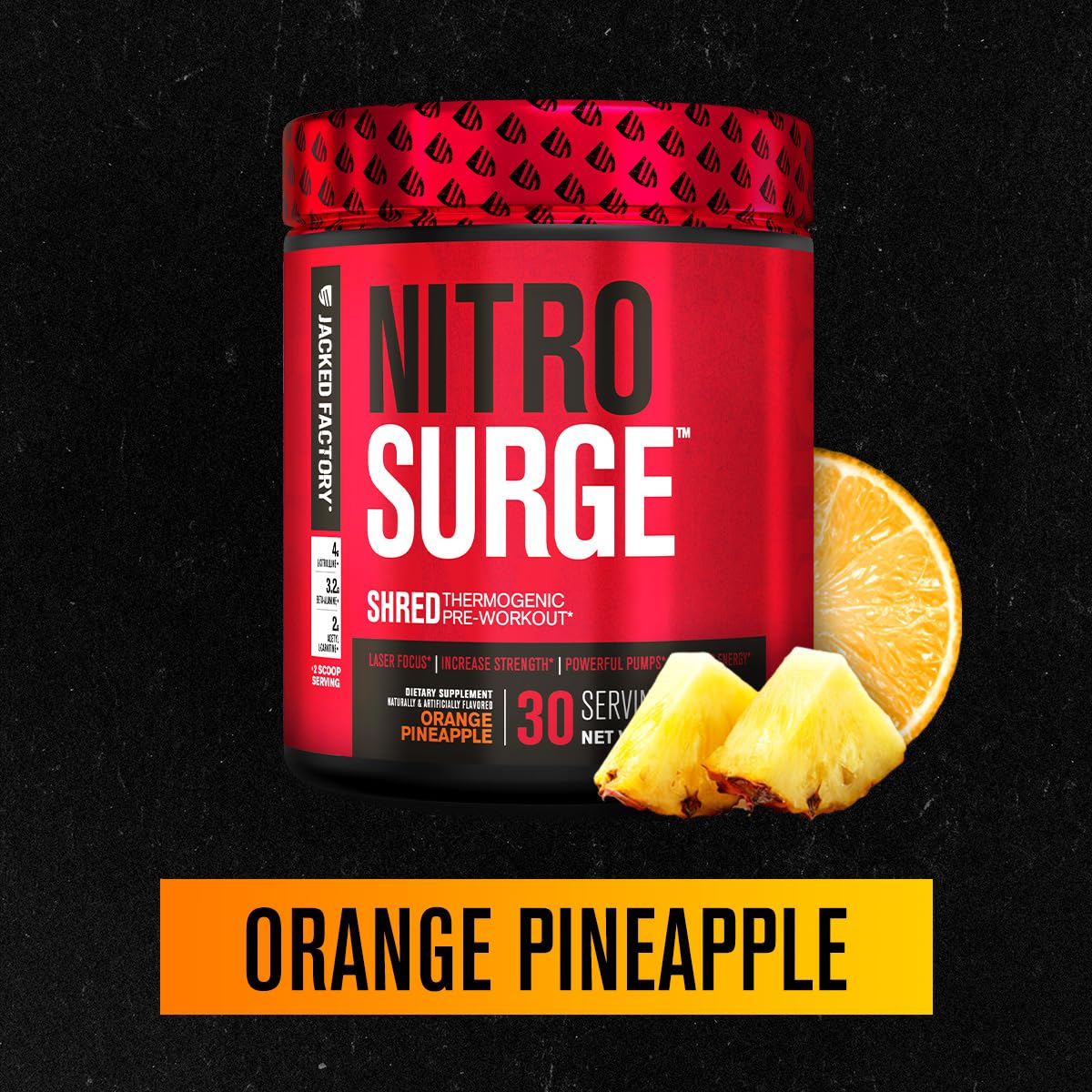 Etiqueta detalle de Nitrosurge Shred con información clara de ingredientes y uso.