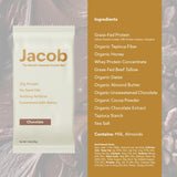 Jacob Bar grass-fed protein 20g label highlights high-quality protein per bar.