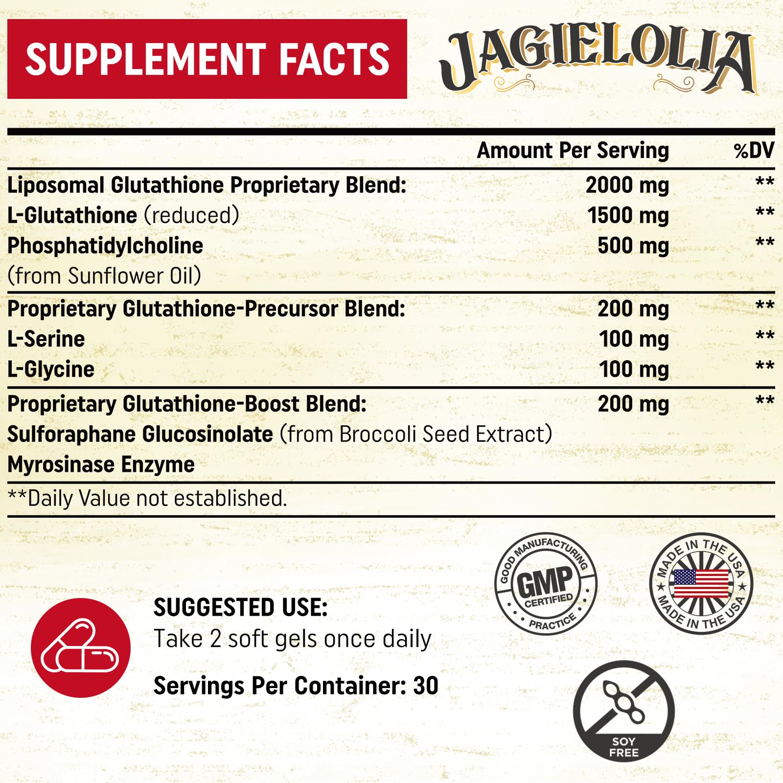 Jagielolia Glutatión liposomado con serina y glicina para precursores