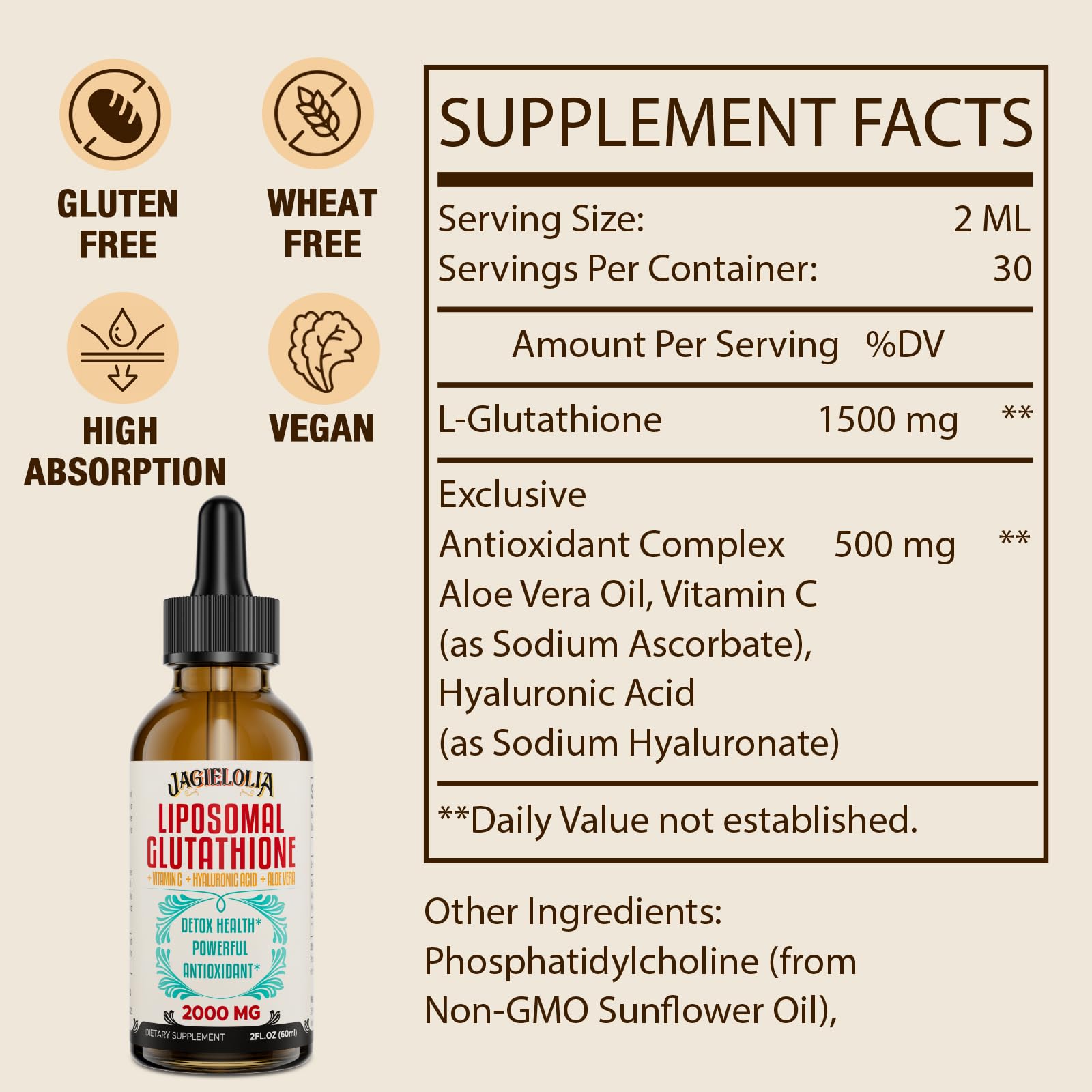 Jagielolia gotas glutatión liposomal para dosis diaria cómoda