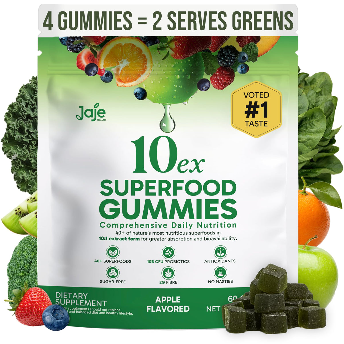 Gomitas 10ex Jaje Health con probióticos para apoyo digestivo.