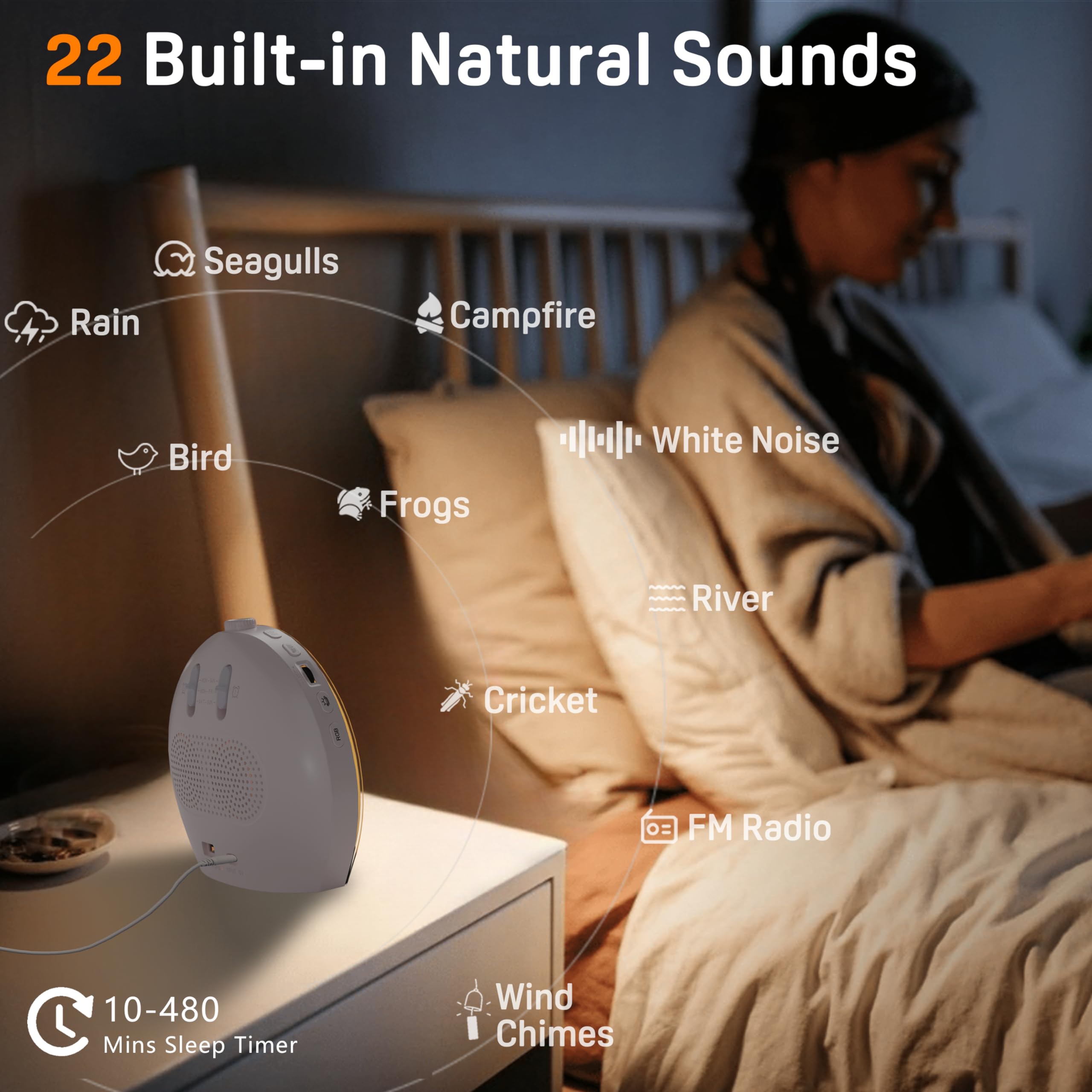 Altavoz Bluetooth JALL con 25 sonidos relajantes para dormir o descansar.