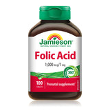 Jamieson ácido fólico 1 mg tabletas en envase, apoyo preconcepción seguro.