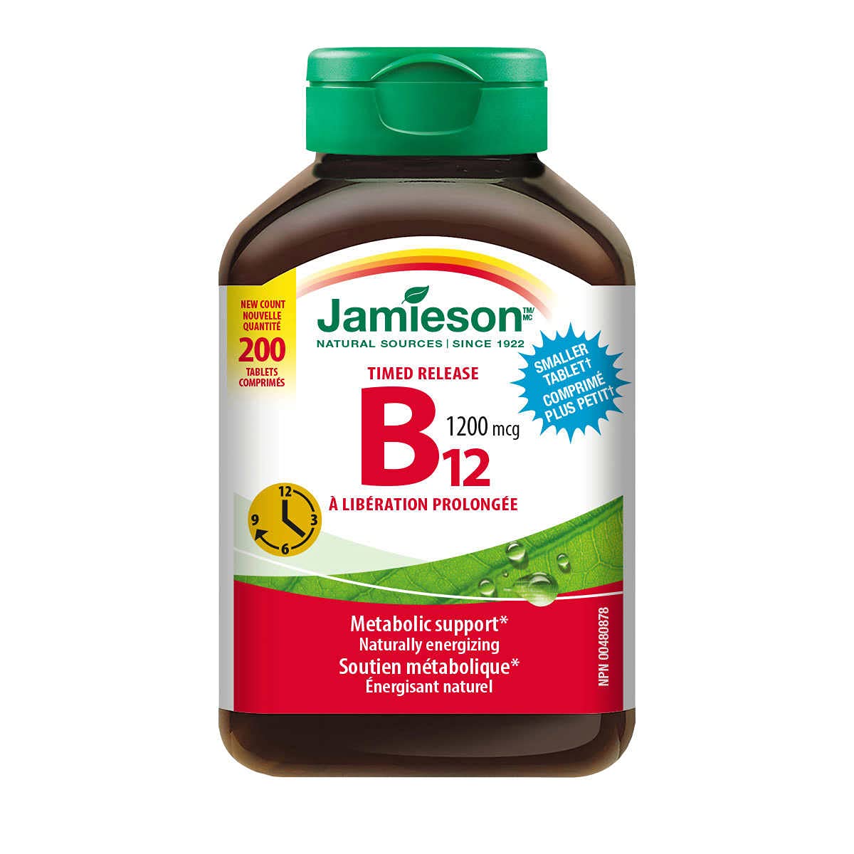 Jamieson B12 1200 mcg, tabletas de alta potencia, energía sostenida para el día