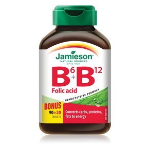 Jamieson B6 + B12 y ácido fólico, vista frontal de la caja, apoyo a la energía diaria