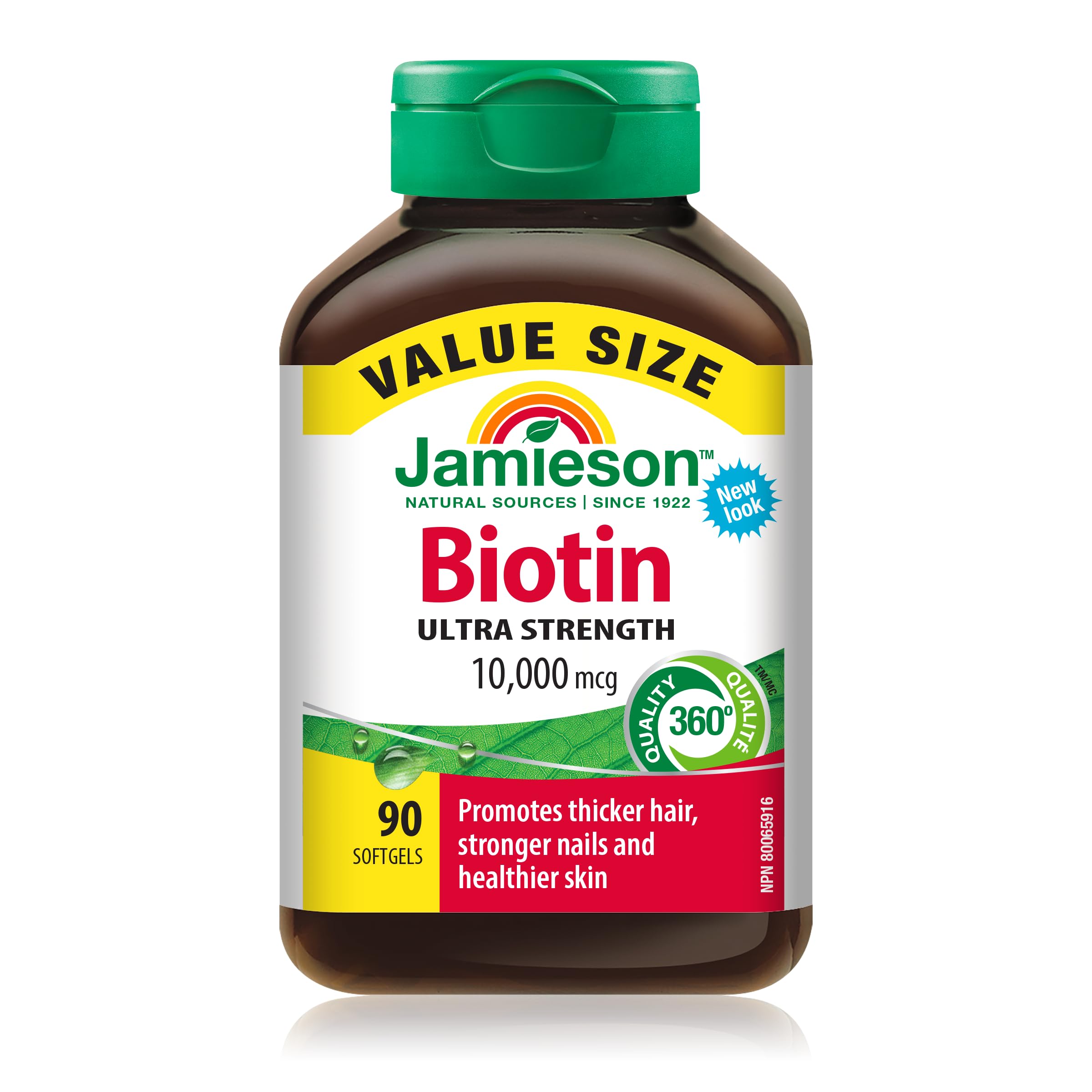 Jamieson Biotina 10,000 mcg cápsulas suaves en caja para uñas y cabello saludables