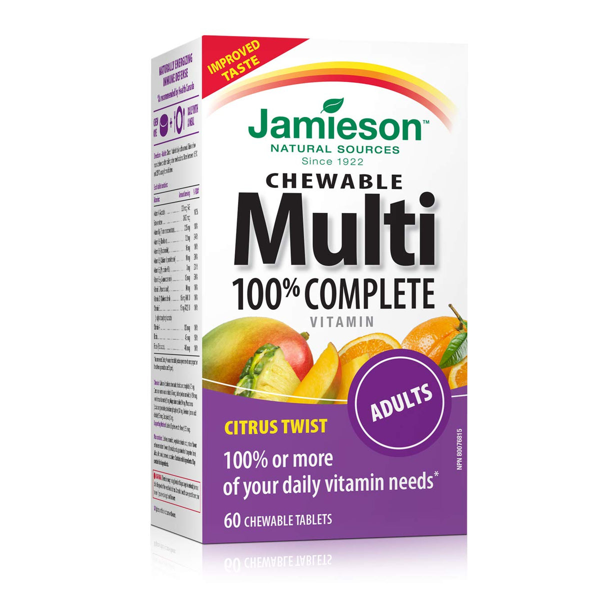 Jamieson completo multivitamin masticable en bote para energia diaria.
