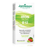 Jamieson hierro-b12 tableta masticable mango para energía diaria.
