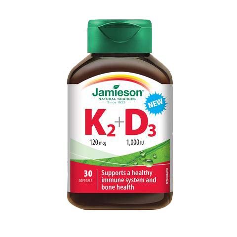 Jamieson Vitamina K2 D3 en cápsulas blandas, apoyo potencial a la salud ósea