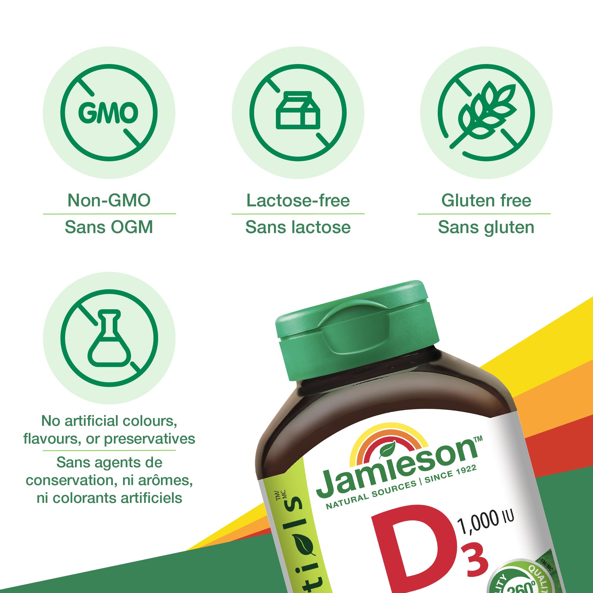 Jamieson Laboratories Vitamina D3 1000 UI, tabletas: fácil toma diaria.