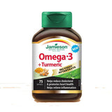 Jamieson Omega-3 Turmeric, vertido de la botella, aroma cítrico suave para uso diario.