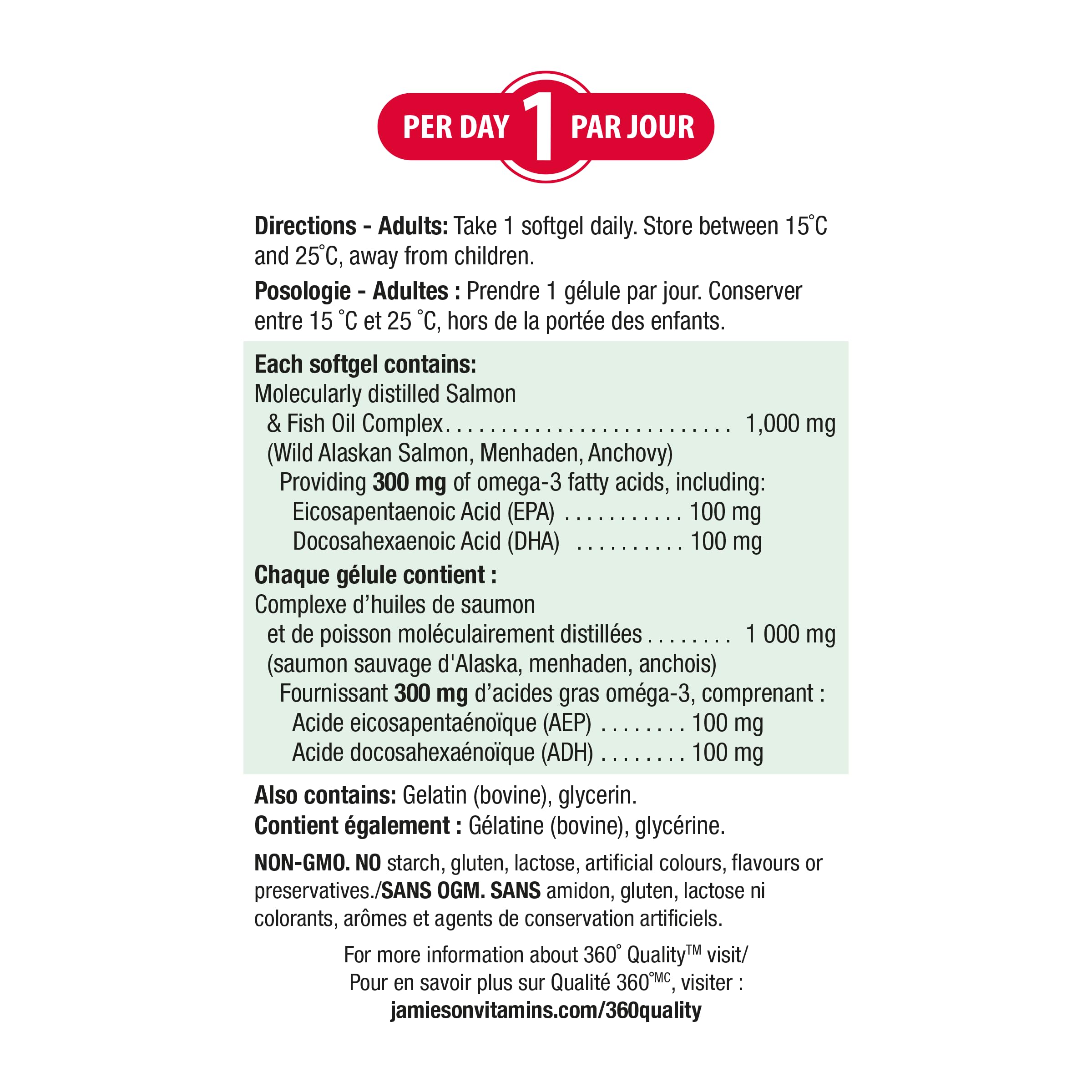 Cápsulas Jamieson Omega-3 en mano, uso diario para apoyar movilidad articular y función cerebral.