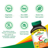Botella de Jamieson C 500 mg masticable abierta para un snack rápido