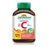 Jamieson Vitamina C masticables 500 mg en envase, apoyo general a la salud.
