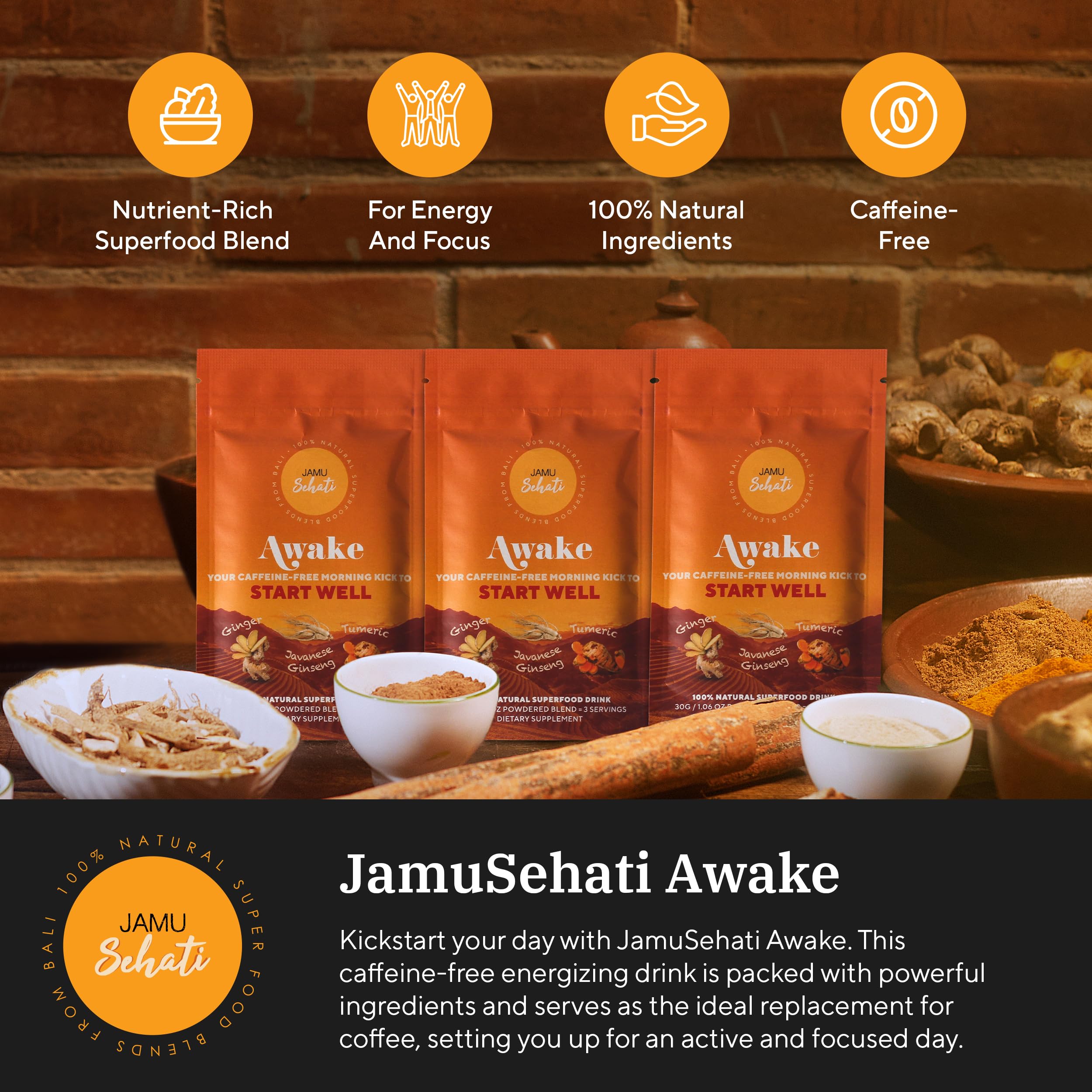 JAMUSEHATI Awake con taza de agua caliente, experiencia aromática y sabor agradable