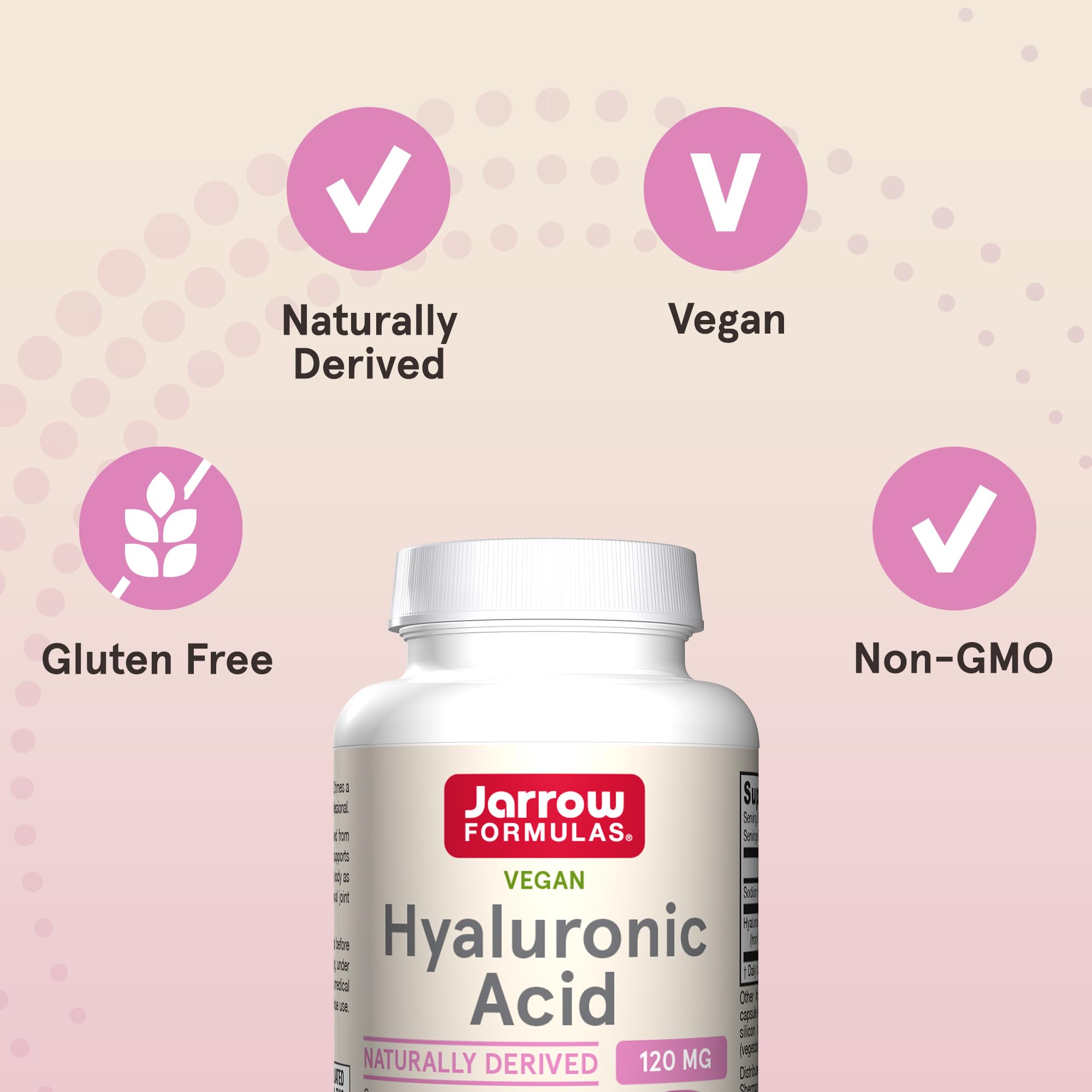 Información nutricional legible en el envase de Jarrow Formulas Ácido Hialurónico