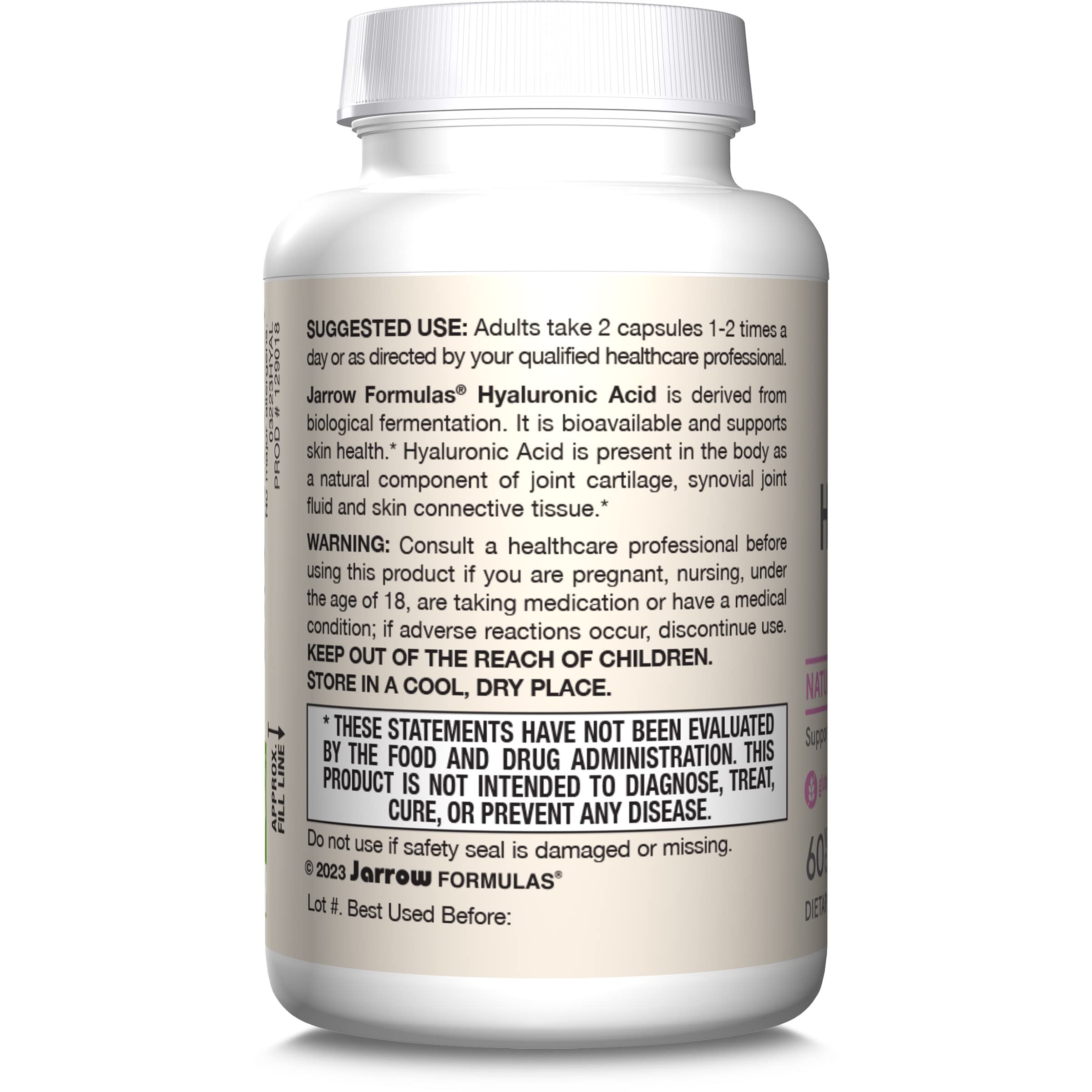 Uso diario recomendado de Jarrow Formulas Ácido Hialurónico 120 mg