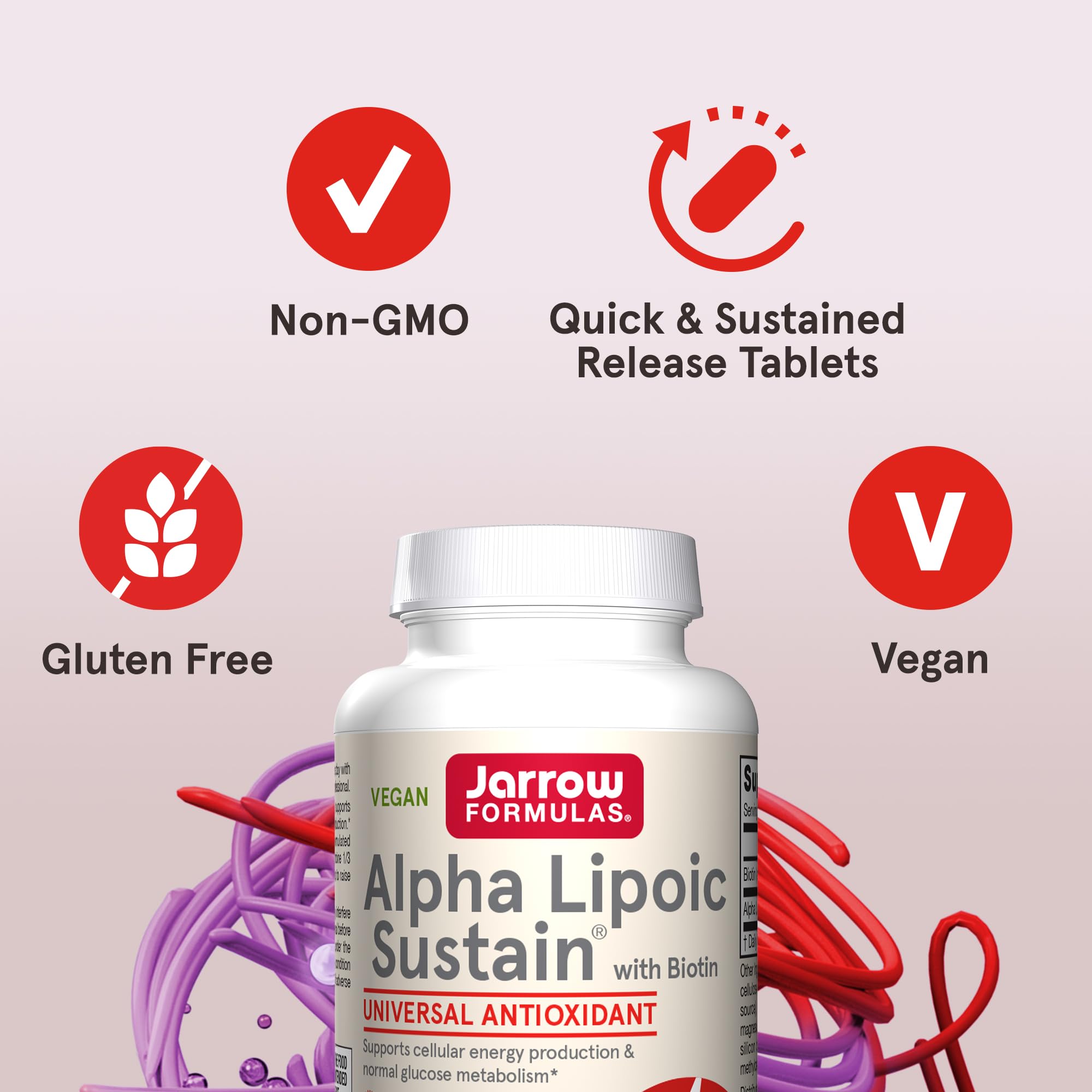 Fórmula vegana de Alpha Lipoic Sustain, apta para vegetarianos.