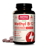 B12 5000 mcg de Jarrow, tabletas masticables sabor cereza para energía potencial.