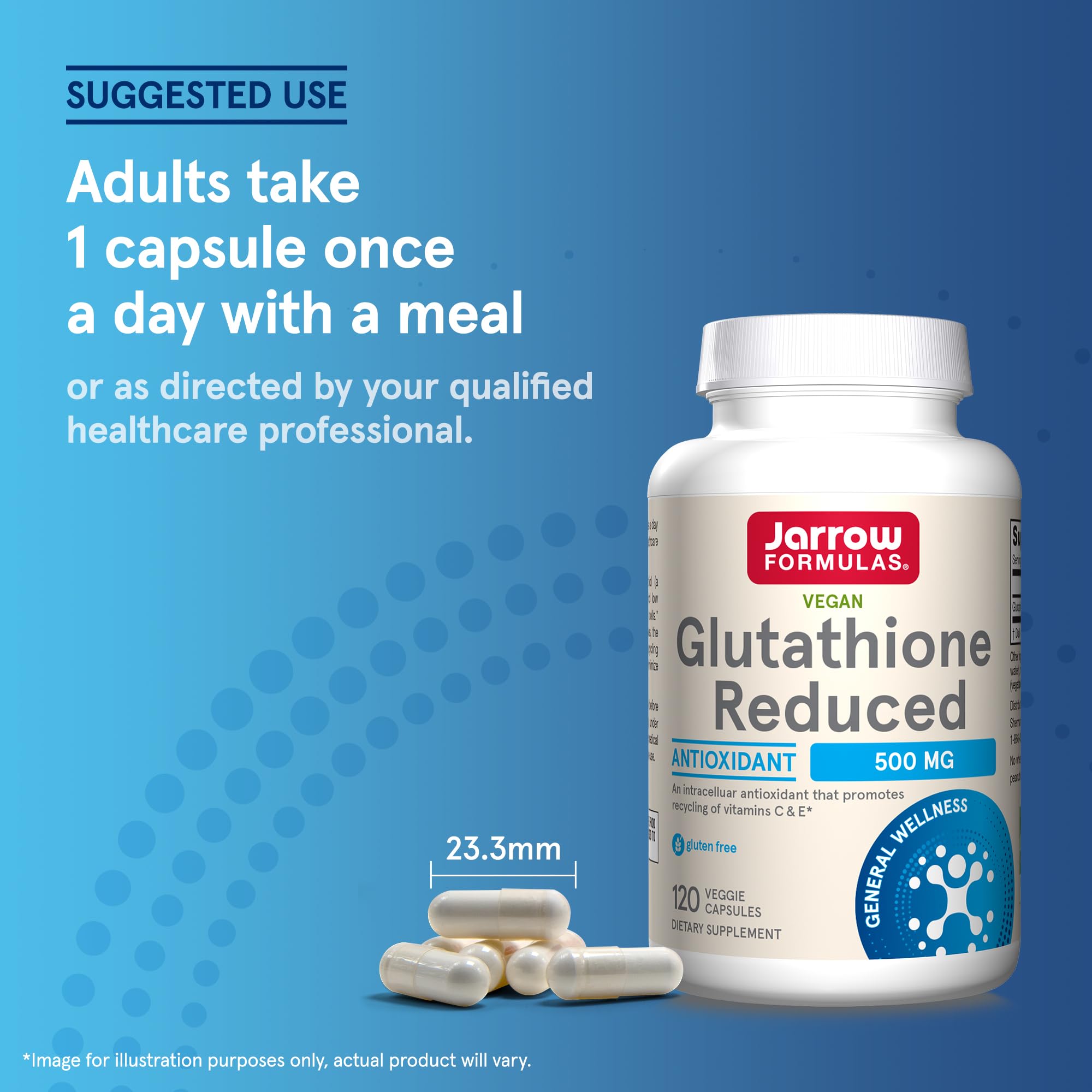 Jarrow Formulas Glutatión Reducido, caja de 120 cápsulas, dosis conveniente.
