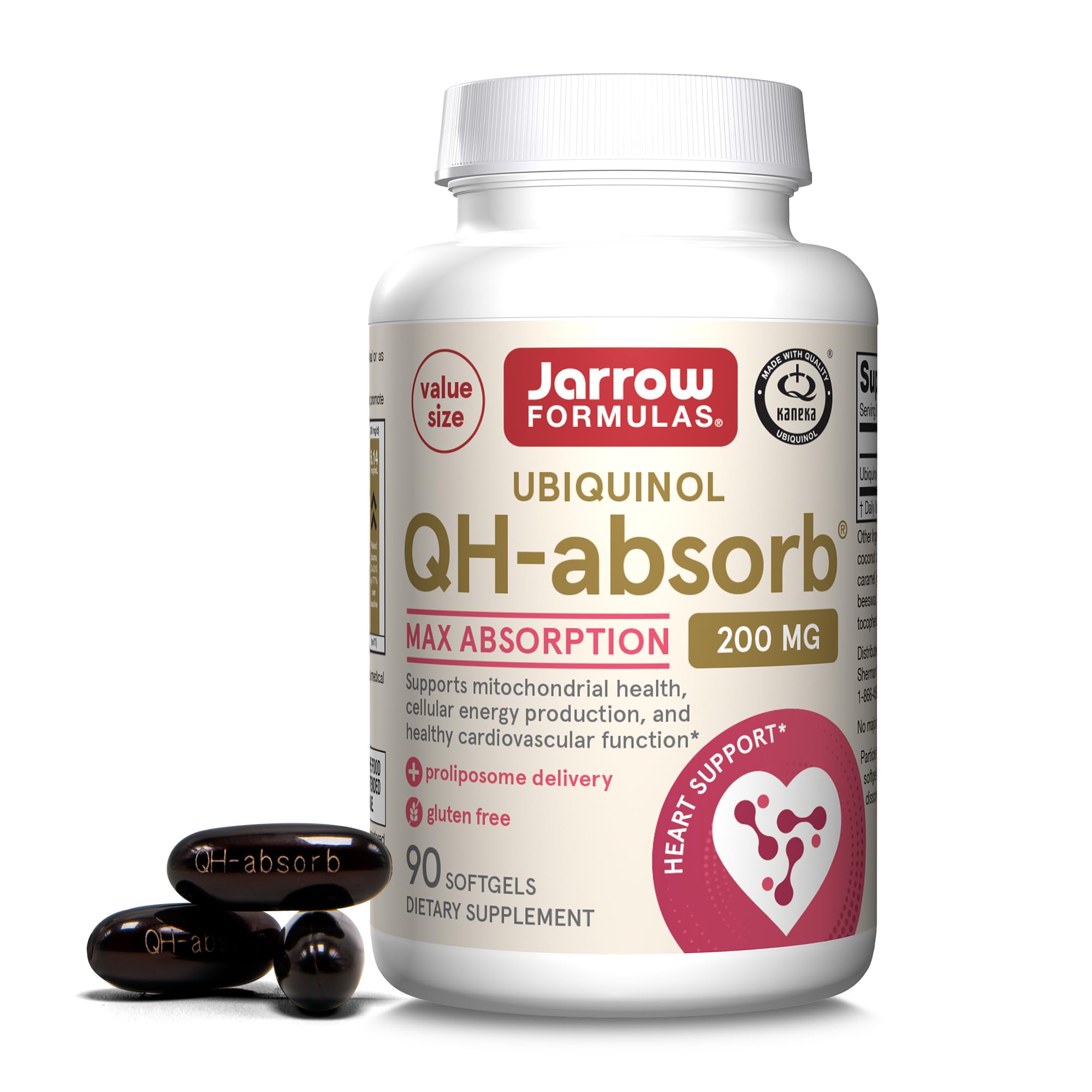 Jarrow Formulas QH-Absorb 200 mg, botella de cápsulas suaves para apoyar energía celular.