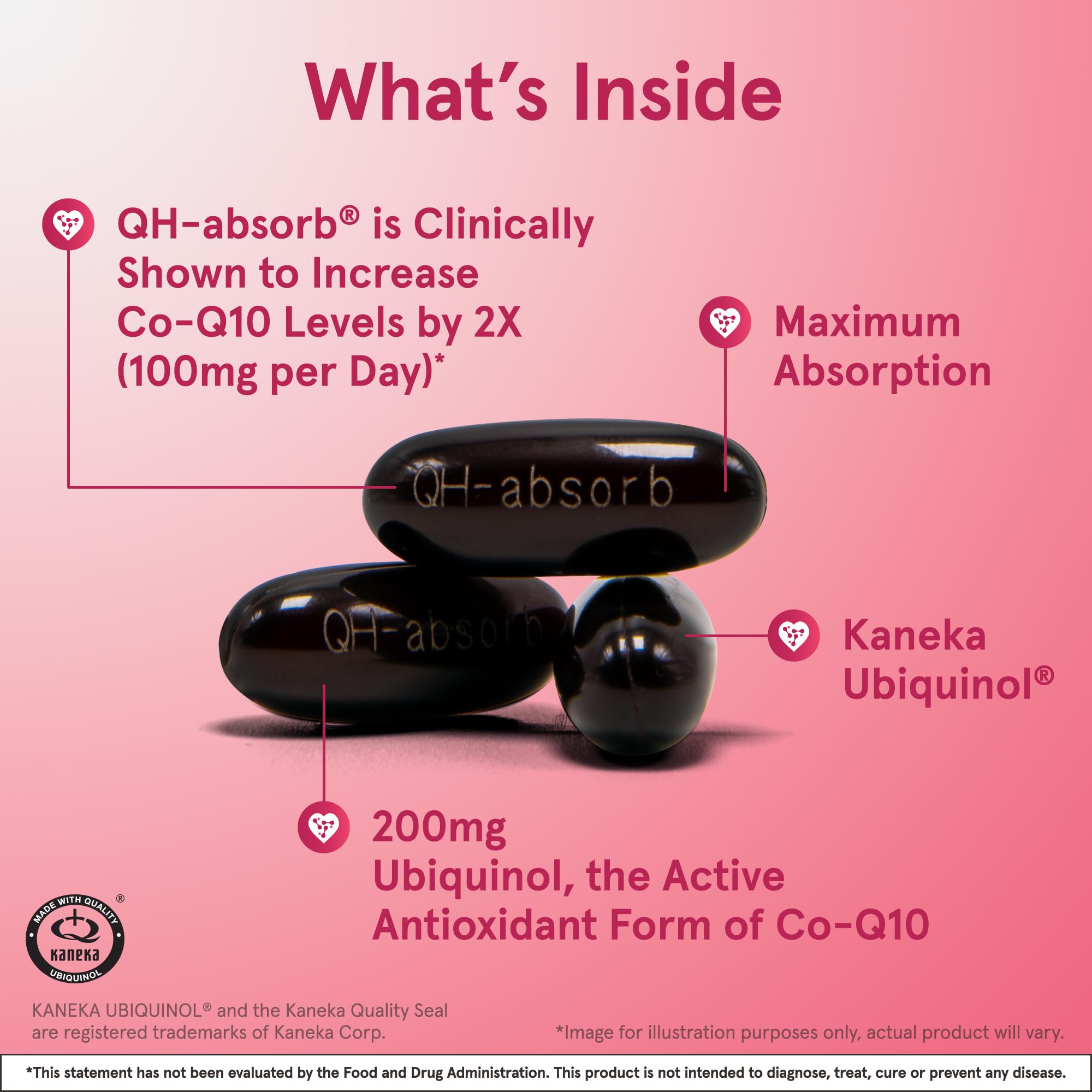 Cápsulas suaves de Jarrow Formulas QH-Absorb 200 mg listas para tomar con la comida.