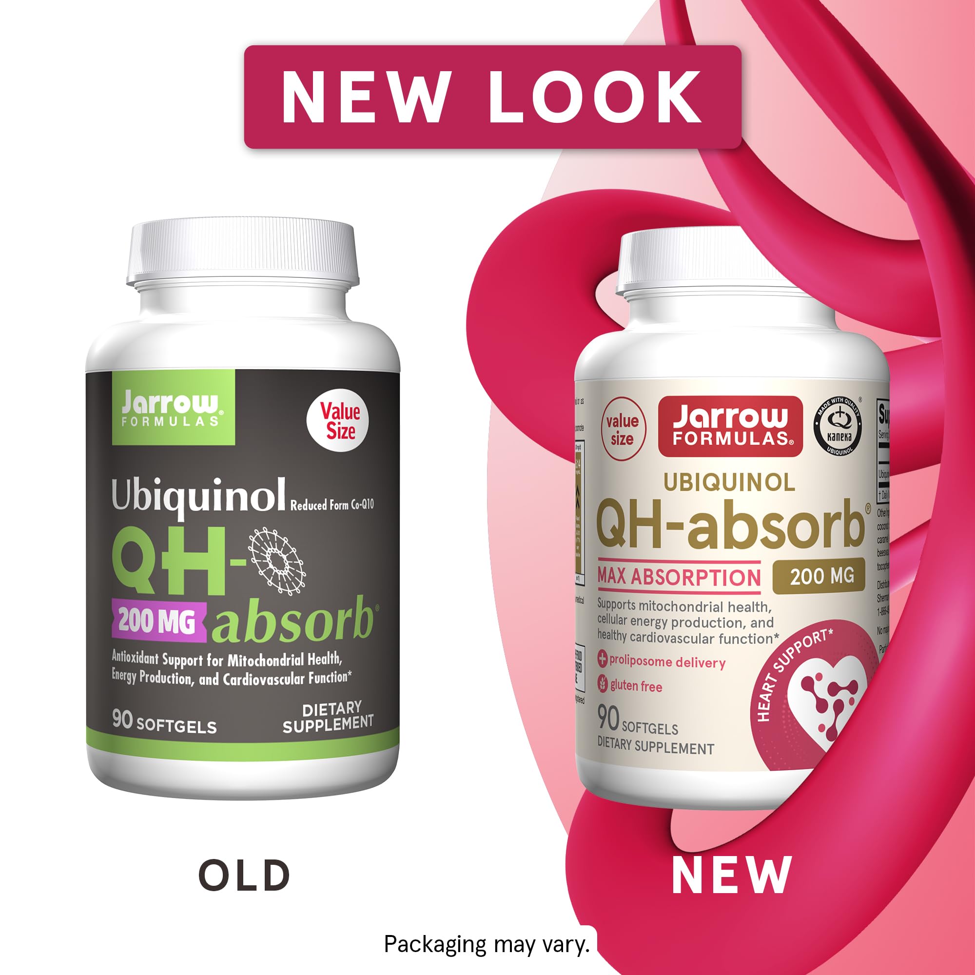 Jarrow Formulas QH-Absorb 200 mg, etiqueta frontal con uso diario para apoyo energético.