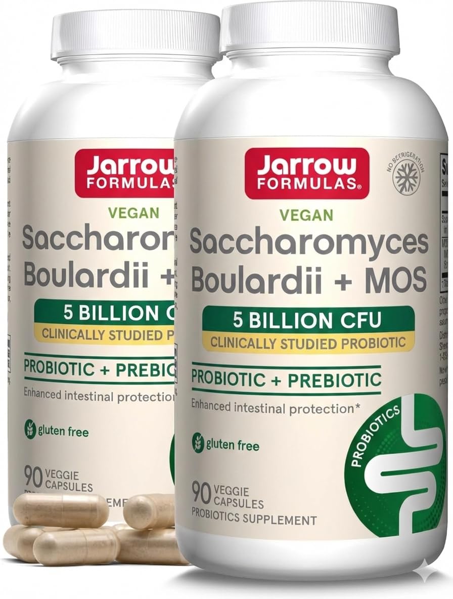 Jarrow Formulas Saccharomyces Boulardii MOS, cápsulas de liberación retardada para soporte digestivo.