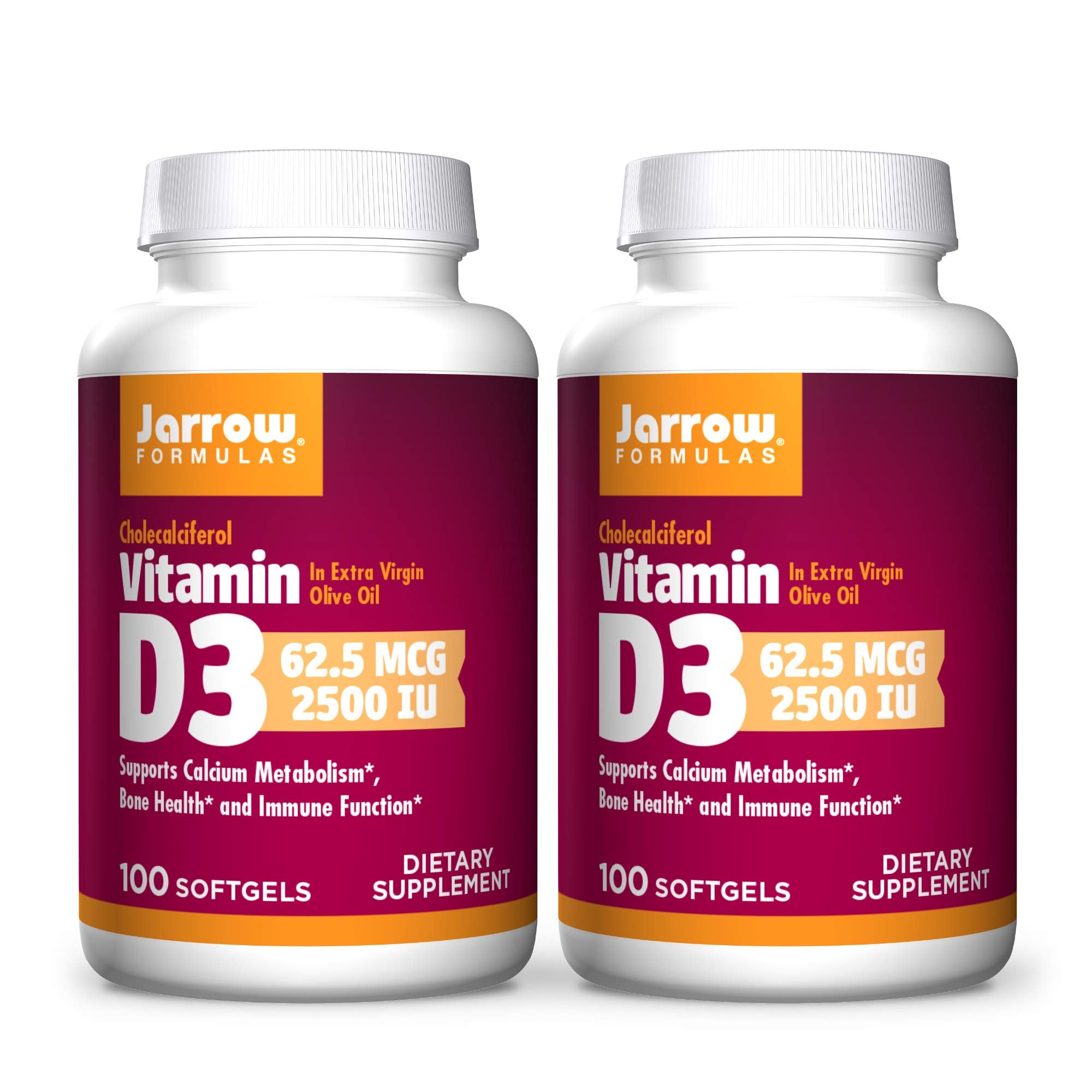 Jarrow Formulas Vitamina D3 2500 Unidades Internacionales, cápsulas blandas, apoyo óseo